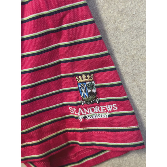 St Andrews Scotland Golf Course Pink Striped Mens Polo Medium - Picture 3 of 8